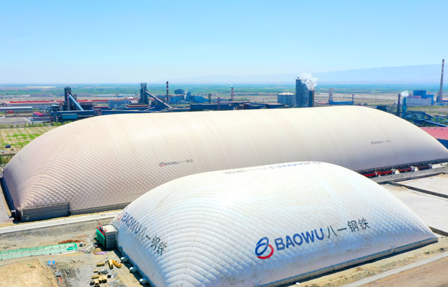 我州第一个固废料环保气膜仓充膜成功